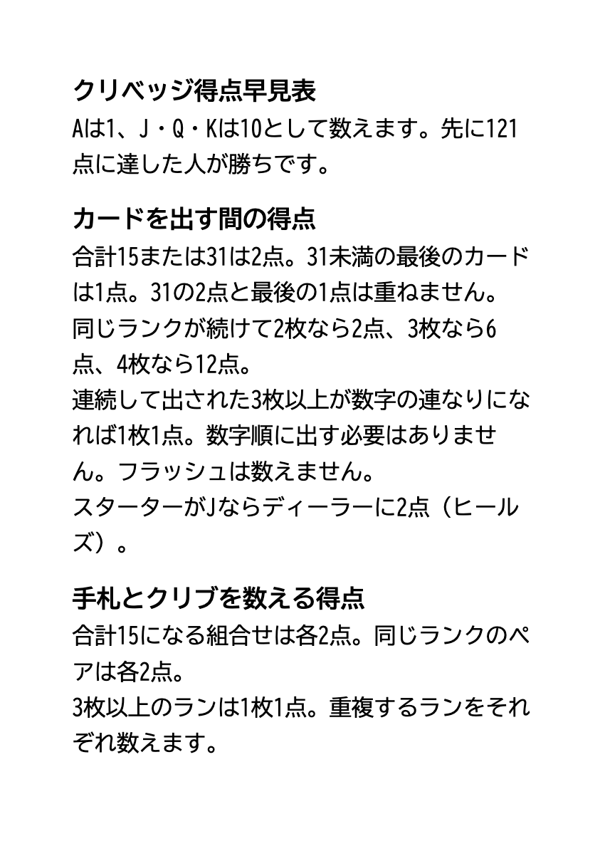 クリベッジ得点早見表 大きい文字の印刷PDFの印刷プレビュー。1ページ目、22ポイント、A4