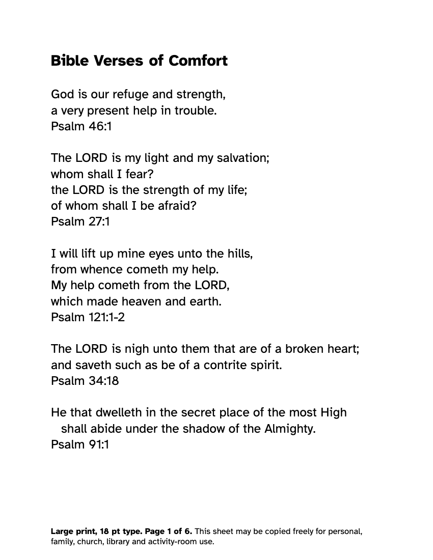 Preview of the Large Print Bible Verses: Free Printable PDF printable, page 1, 18 point type on US Letter paper