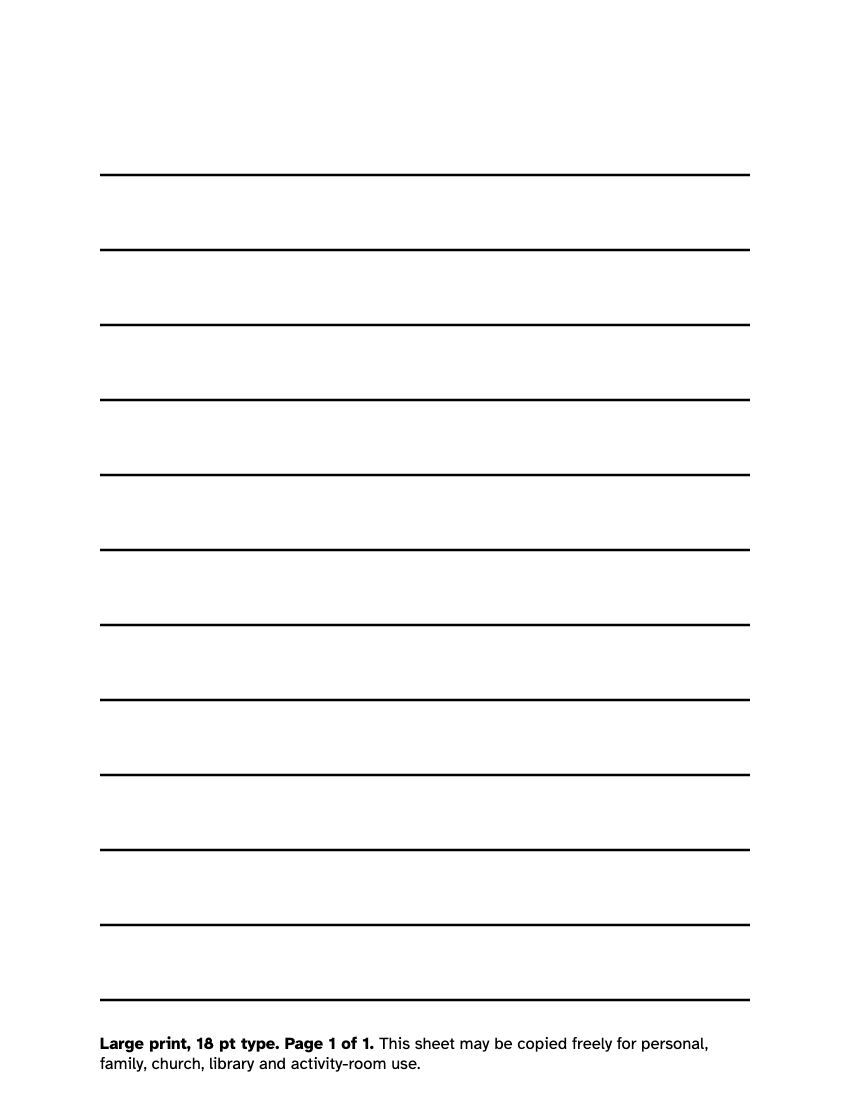 Preview of the Large Print Lined Paper: Free Printable Bold Lines PDF printable, page 1, 18 point type on US Letter paper