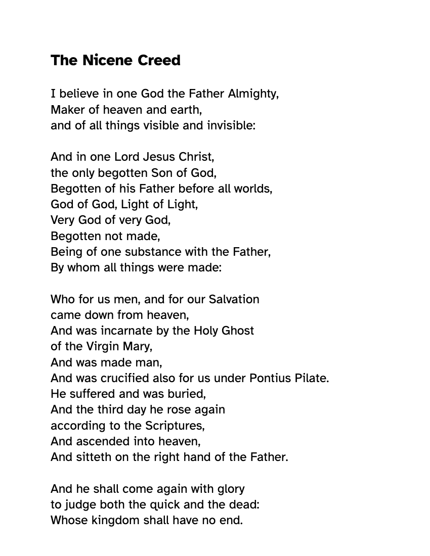 Preview of the Large Print Nicene Creed: Traditional Printable PDF printable, page 1, 18 point type on US Letter paper