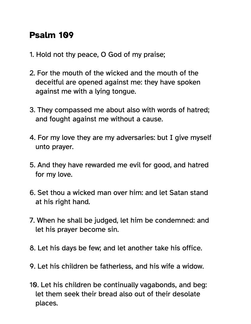 Preview of the Large Print Psalm 109 KJV: Free Printable PDF printable, page 1, 18 point type on US Letter paper