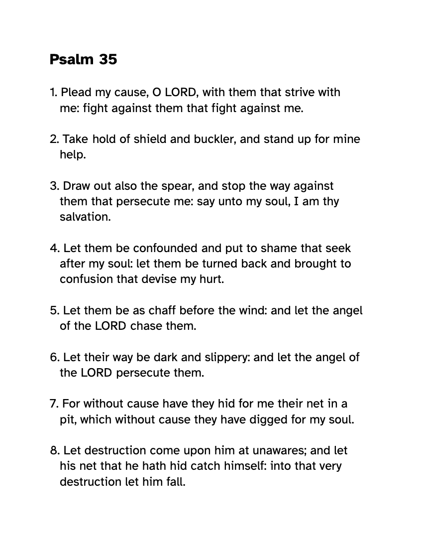 Preview of the Large Print Psalm 35 KJV: Free Printable PDF printable, page 1, 18 point type on US Letter paper