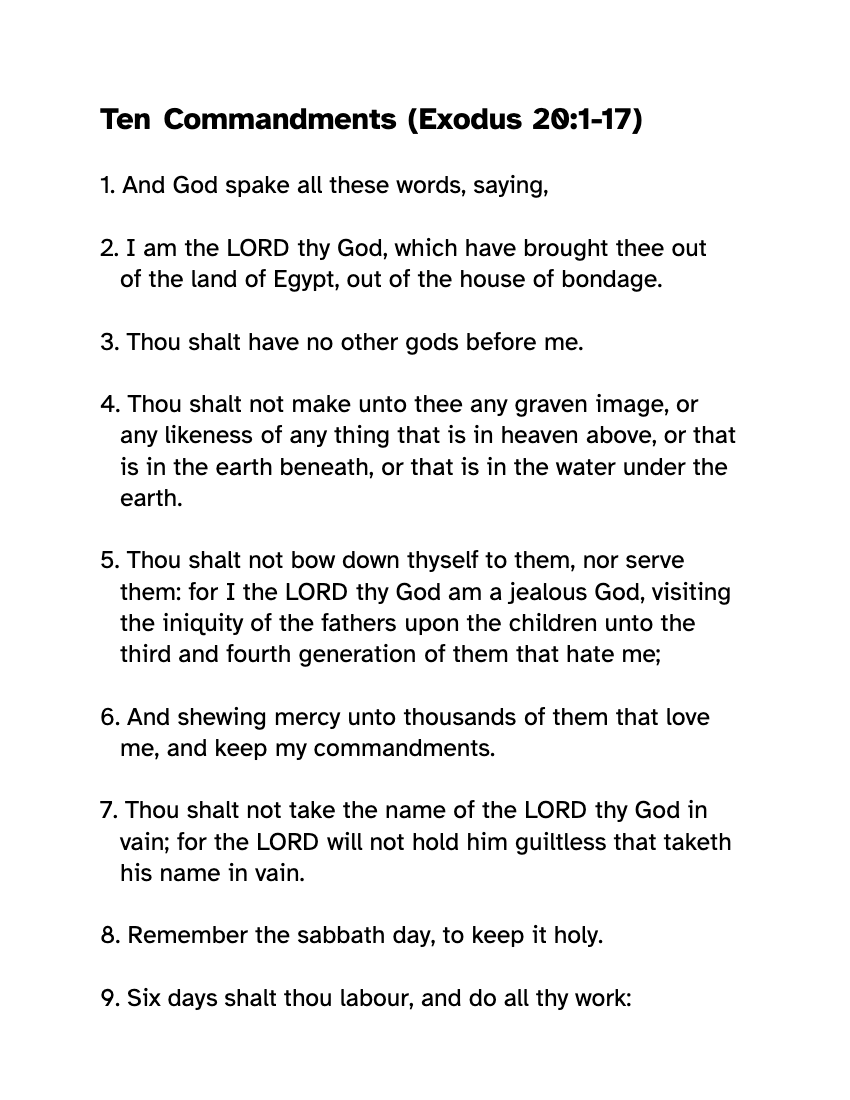 Preview of the Large Print Ten Commandments KJV: Free PDF printable, page 1, 18 point type on US Letter paper