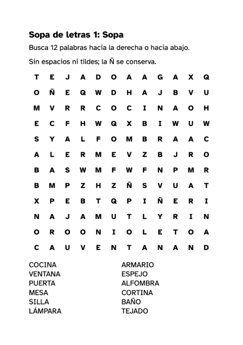 Sopas de letras en letra grande para imprimir con soluciones