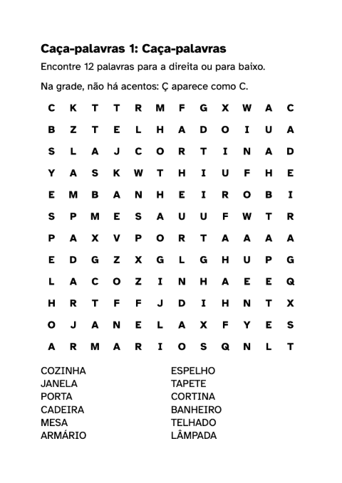 Caça-palavras em letras grandes para imprimir com gabarito